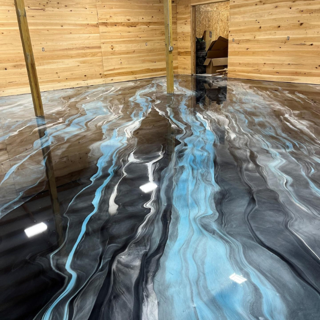 Commercial metallic epoxy floor for a showroom